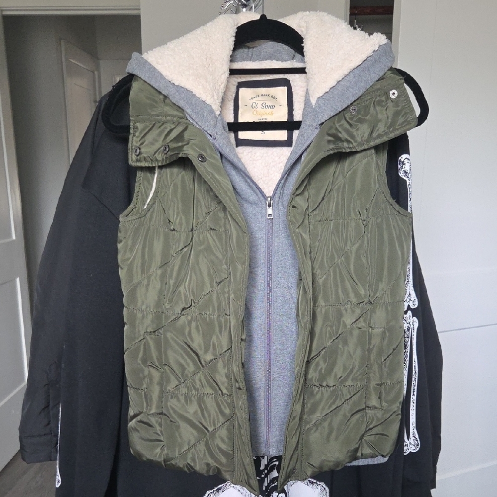 Olive Green Quilted Vest with Hood